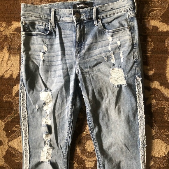 Women’s Express Light Wash Jeans Size 8 Cropped Skinny Performances - Picture 6 of 10